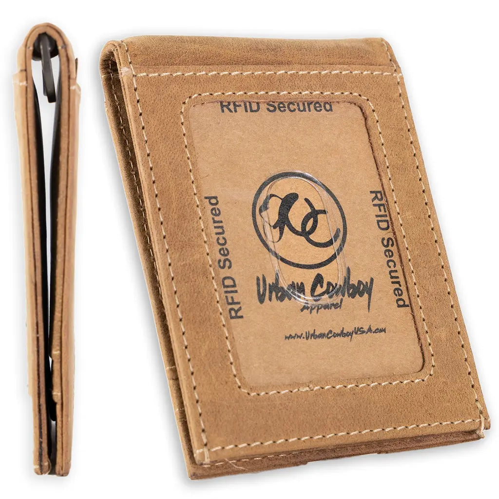 Leather Money Clip Bifold Wallet for Men - Slim RFID Card Holder