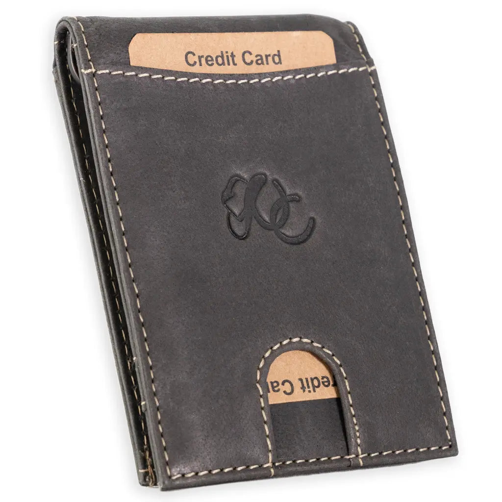 Leather Money Clip Bifold Wallet for Men - Slim RFID Card Holder