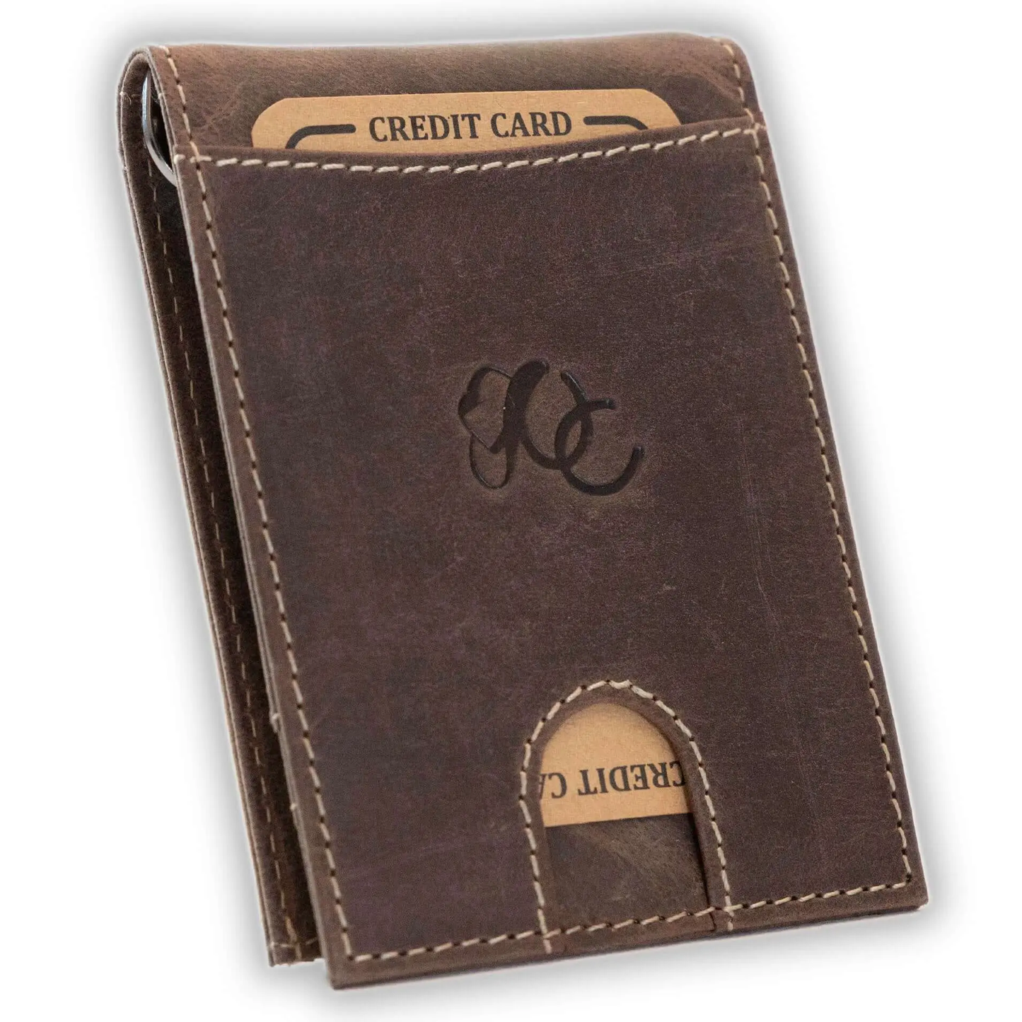 Leather Money Clip Bifold Wallet for Men - Slim RFID Card Holder