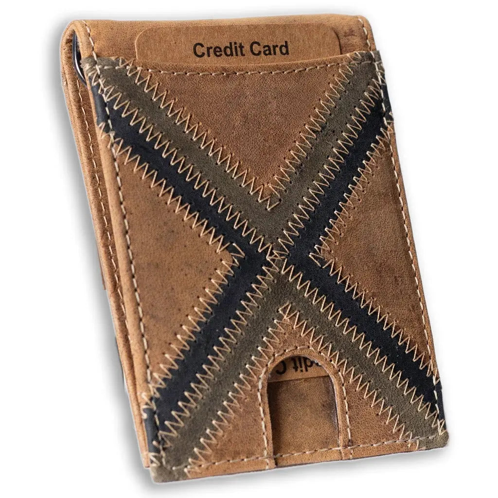 Leather Money Clip Bifold Wallet for Men - Slim RFID Card Holder