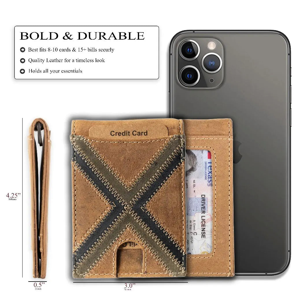 Leather Money Clip Bifold Wallet for Men - Slim RFID Card Holder