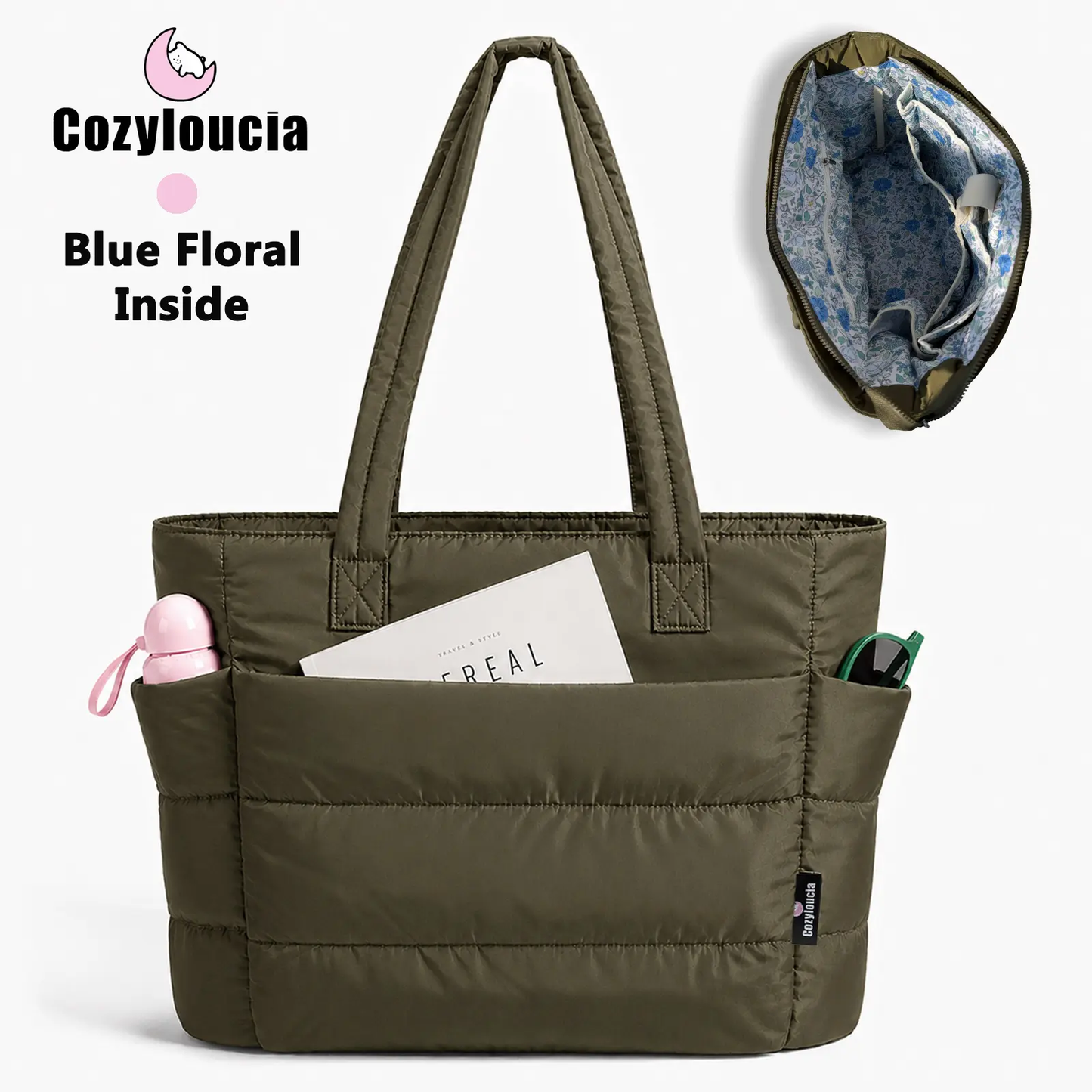 Women's Puffer Tote Bag in Pink Floral Print