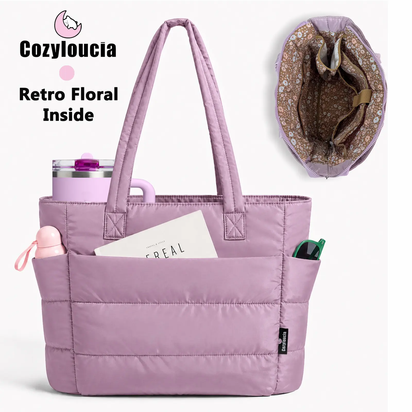 Women's Puffer Tote Bag in Pink Floral Print