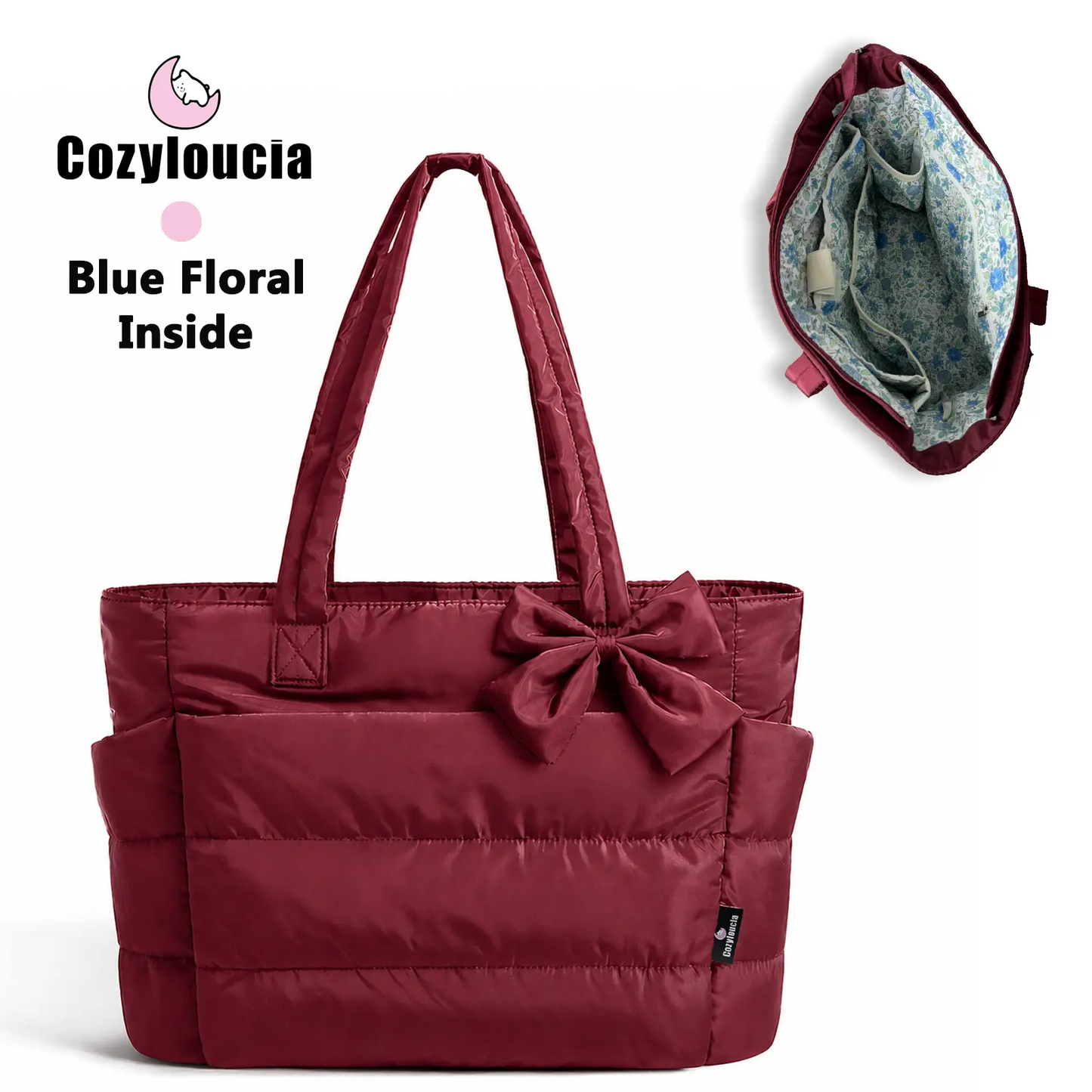 Women's Puffer Tote Bag in Pink Floral Print