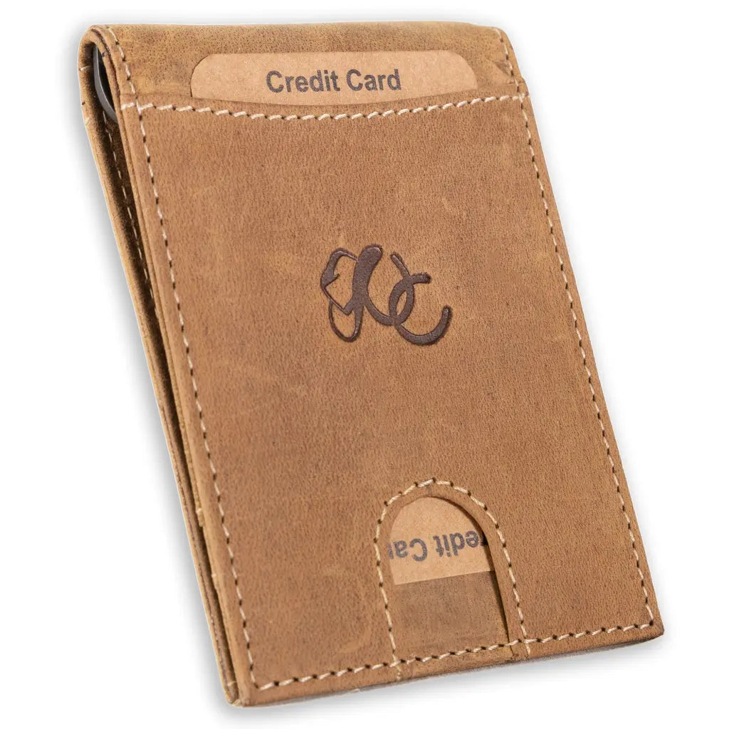 Leather Money Clip Bifold Wallet for Men - Slim RFID Card Holder