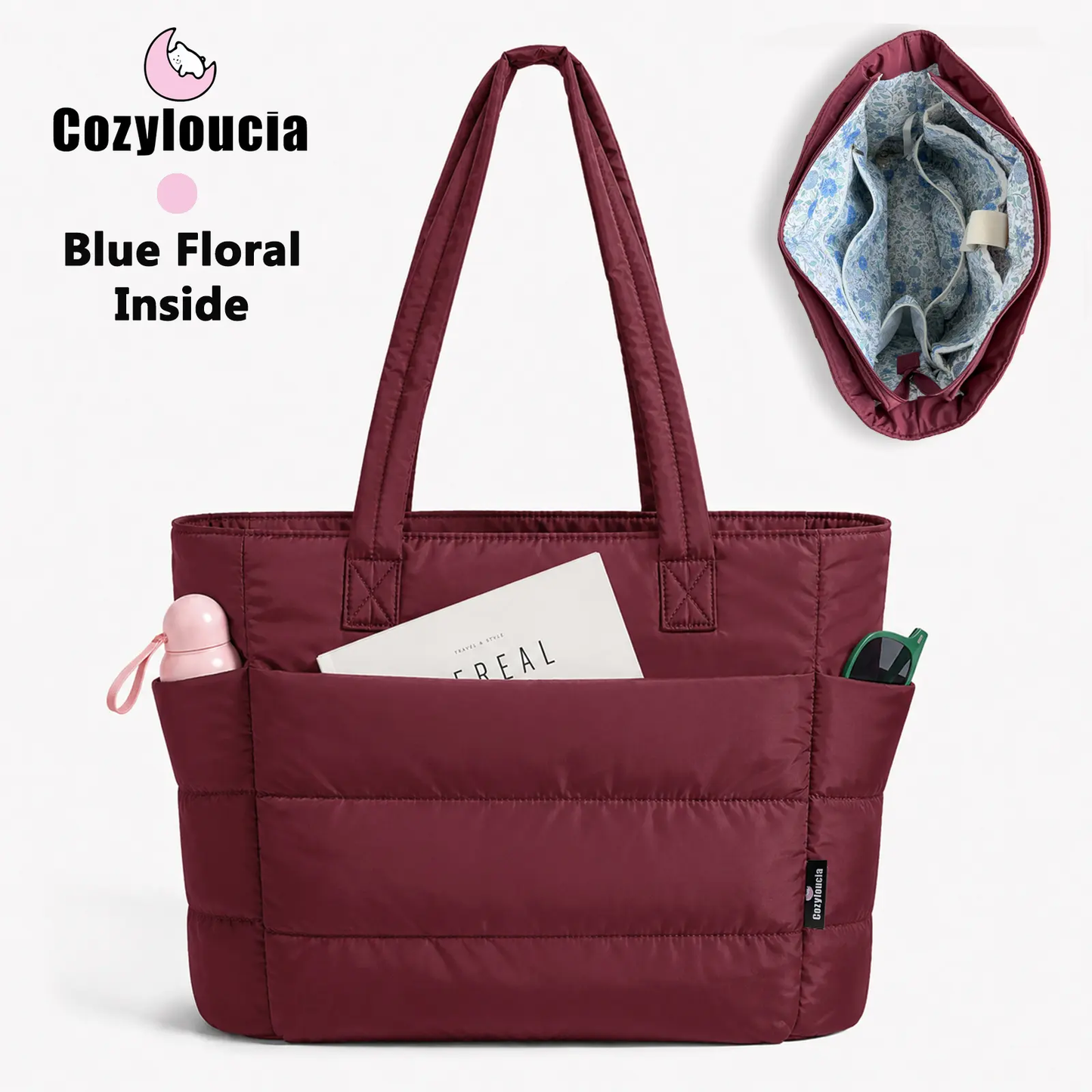 Women's Puffer Tote Bag in Pink Floral Print